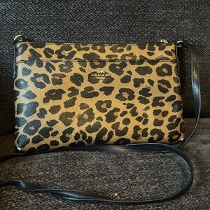 Coach Leopard Print Crossbody Bag - Black and Tan